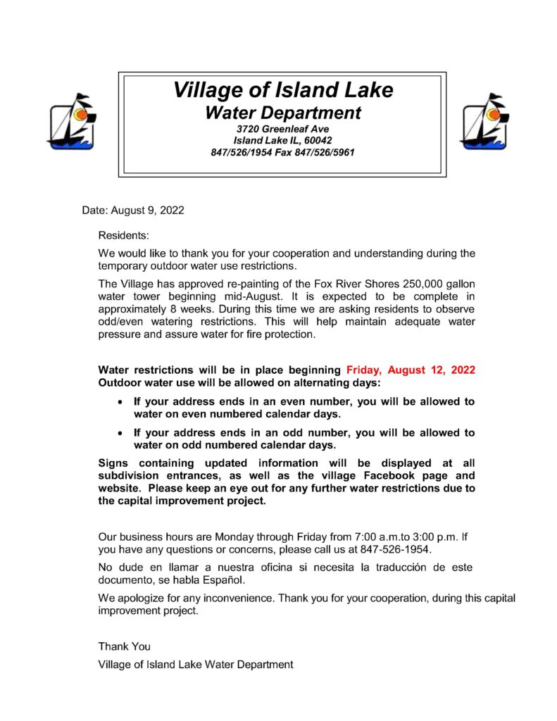 August 2022 Water restrictions Memo