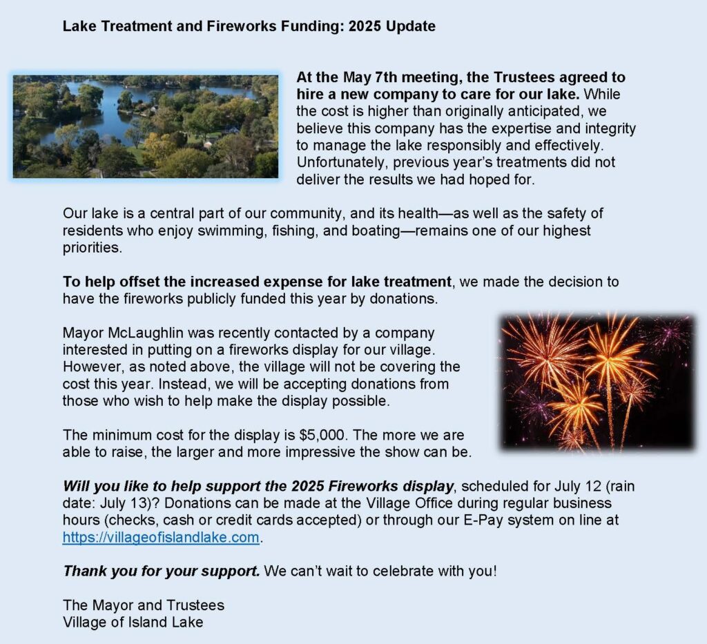 2025 Lake Treatment and Fireworks Funding