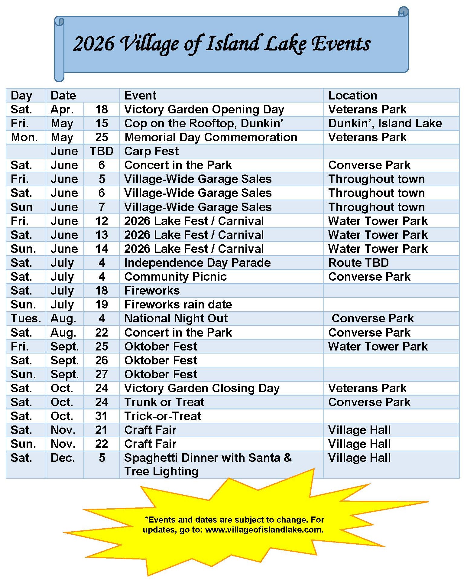 2026 Events Calendar 2026 Events Calendar