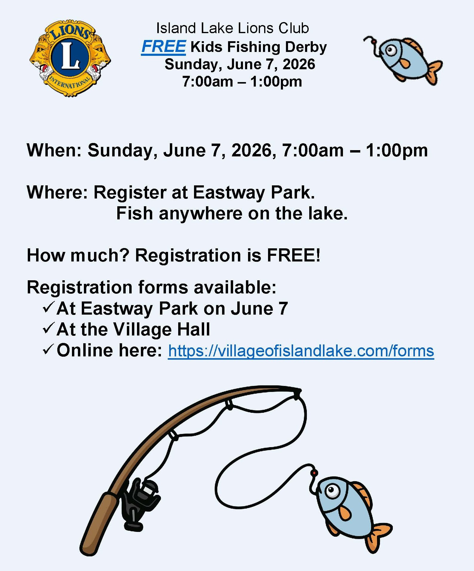 2026 Lions Kids Fishing Derby Flyer
