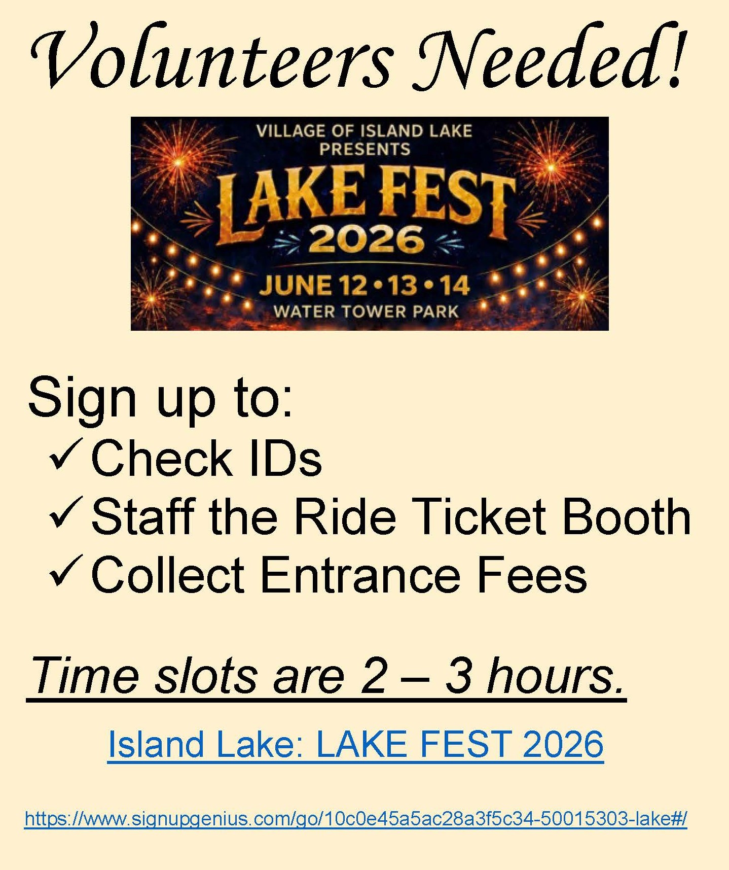 Lake Fest 2026 Volunteers Needed Lake Fest 2026 Volunteers Needed
