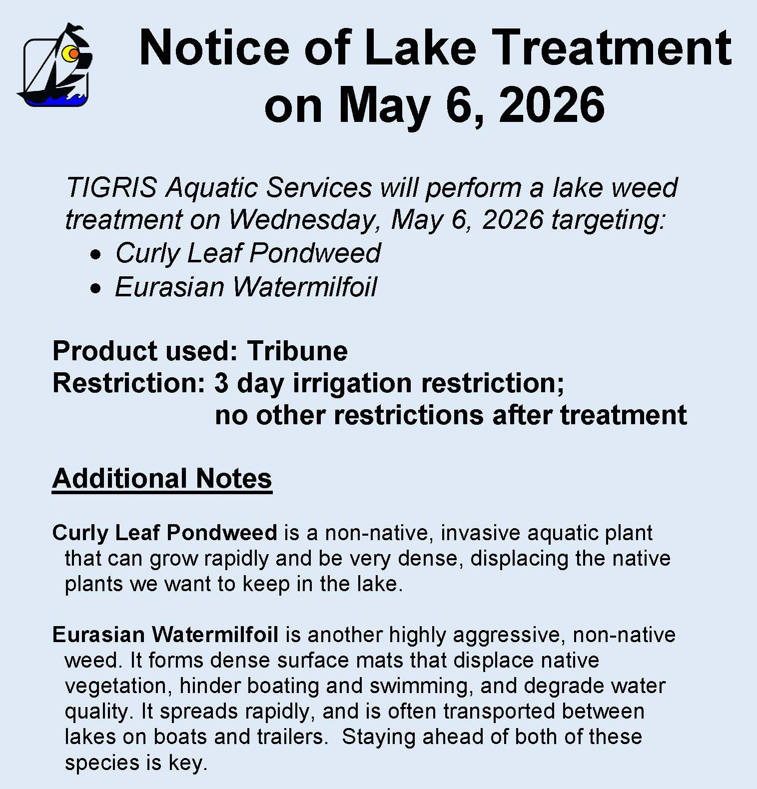Notice of Lake Treatment 5-06-2026