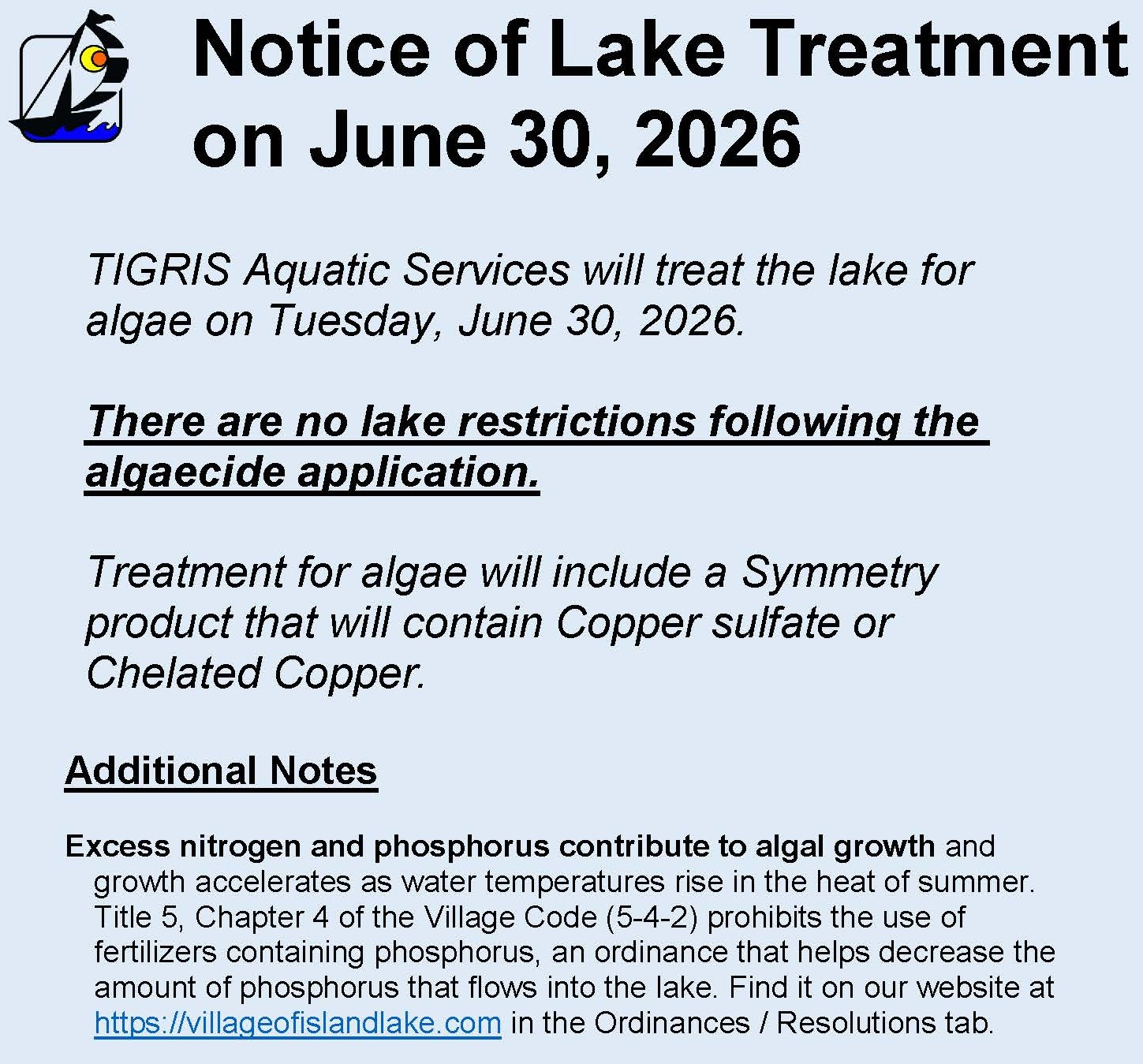 Notice of Lake Treatment 6-30-2026