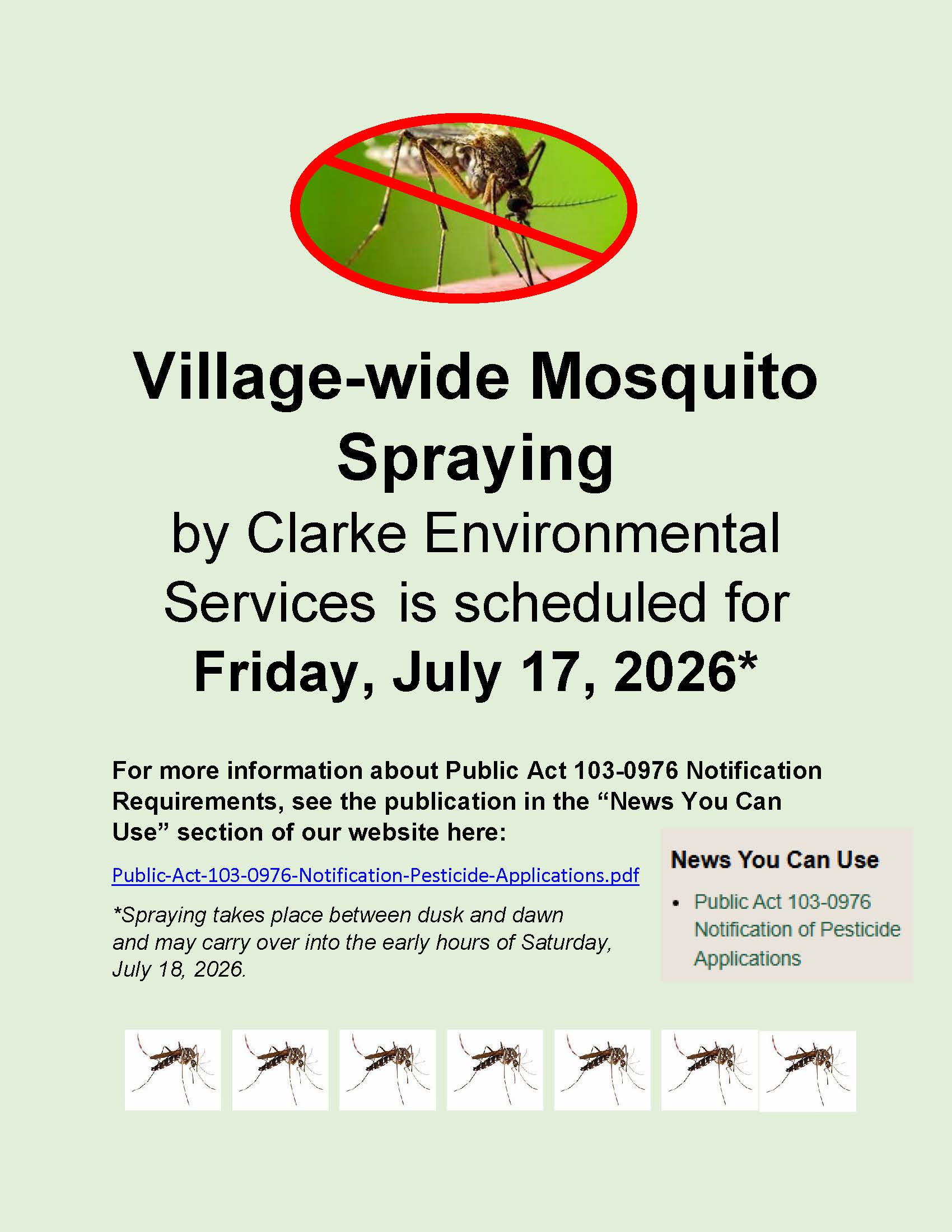 Village-wide Mosquito spraying 7-17-2026 Village-wide Mosquito spraying 7-17-2026