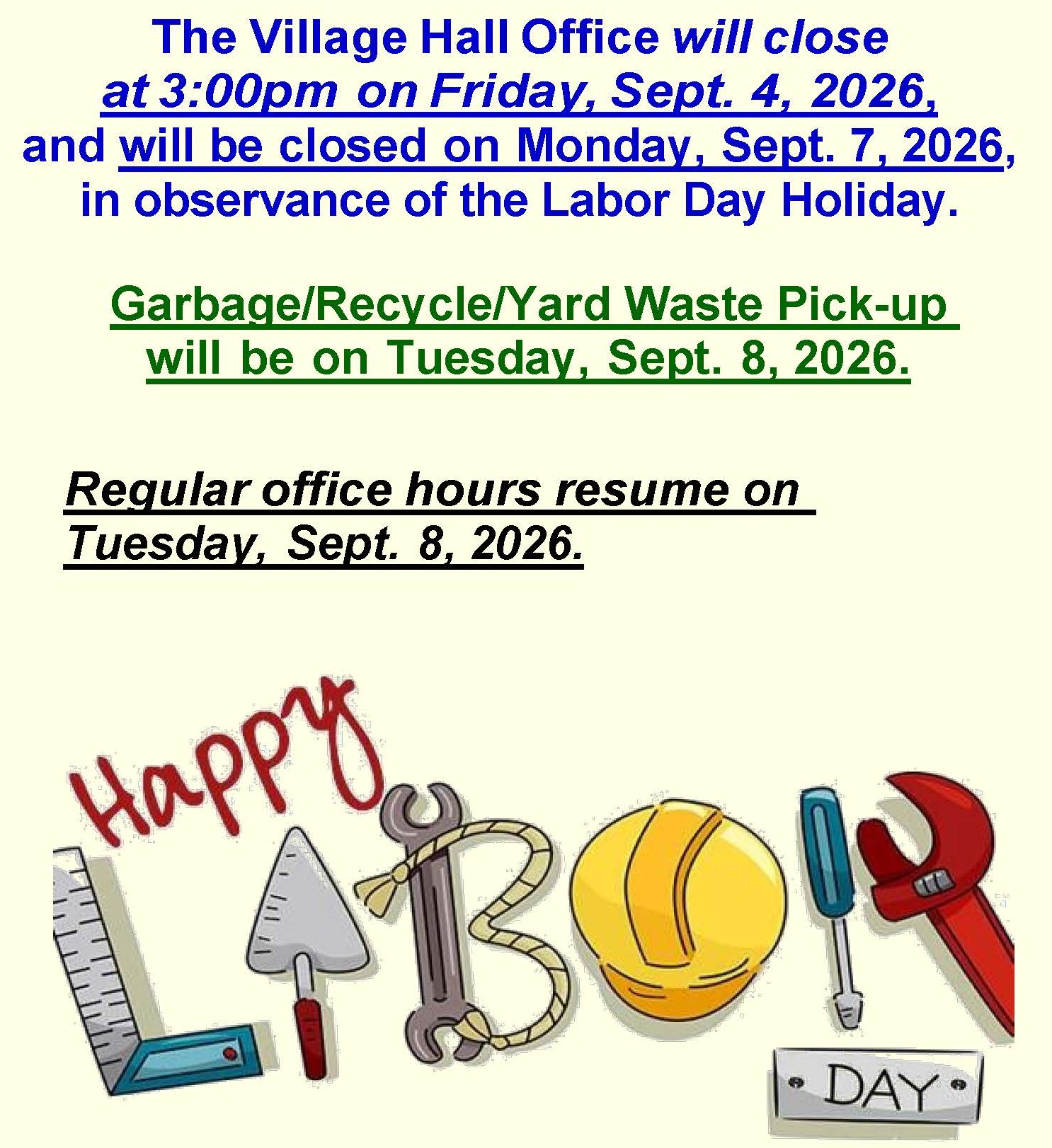 Labor Day 2026 Closure Notice Labor Day 2026 Closure Notice