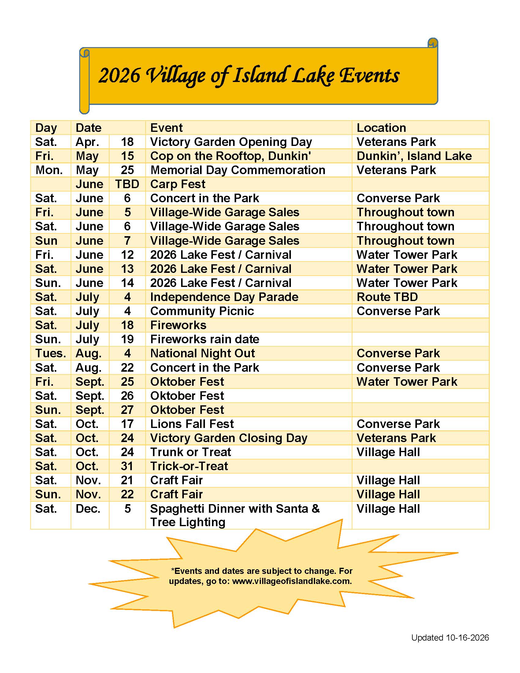 2026 Events Calendar. 10-2026 updated 2026 Events Calendar. 10-2026 updated