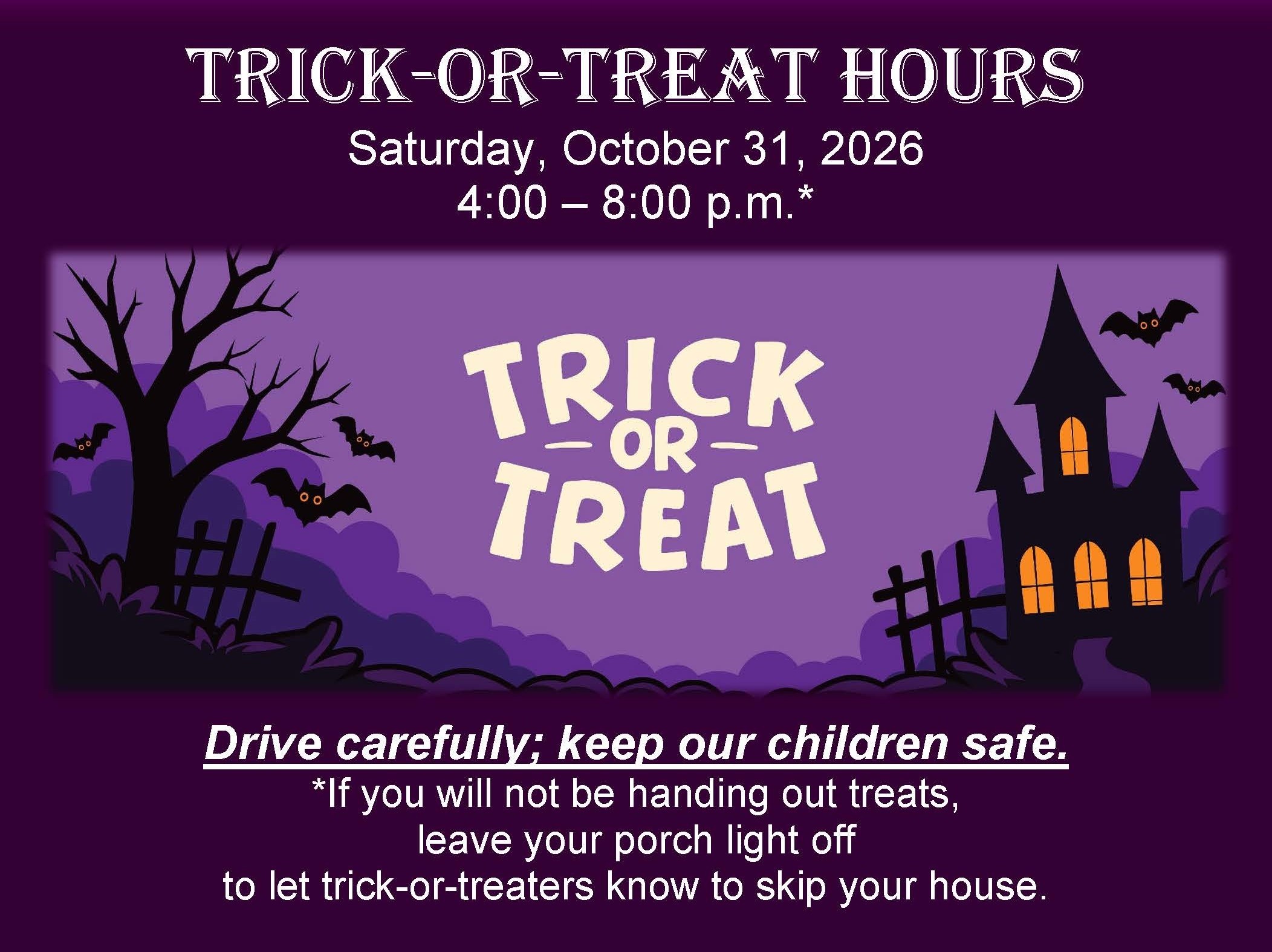 2026 Trick or Treat Hours for posting